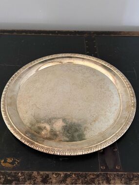 Vintage Leonard Silver Plate 12" Serving Tray Round  Design Barware